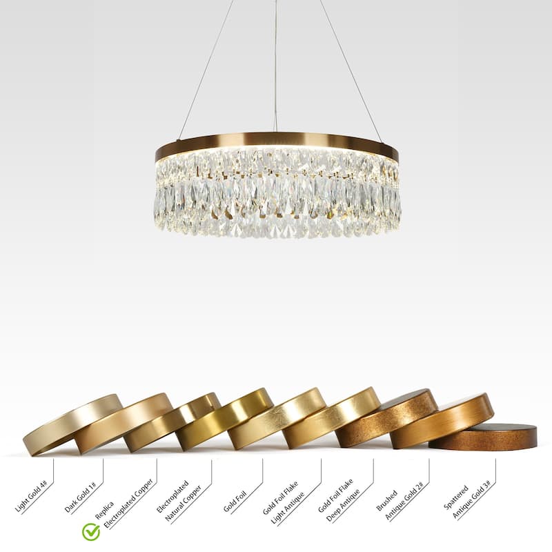 Modern Brass LED Crystal Drum Chandelier for Dining Living Room - Gold - 23.6" Dia. x 7.5" H