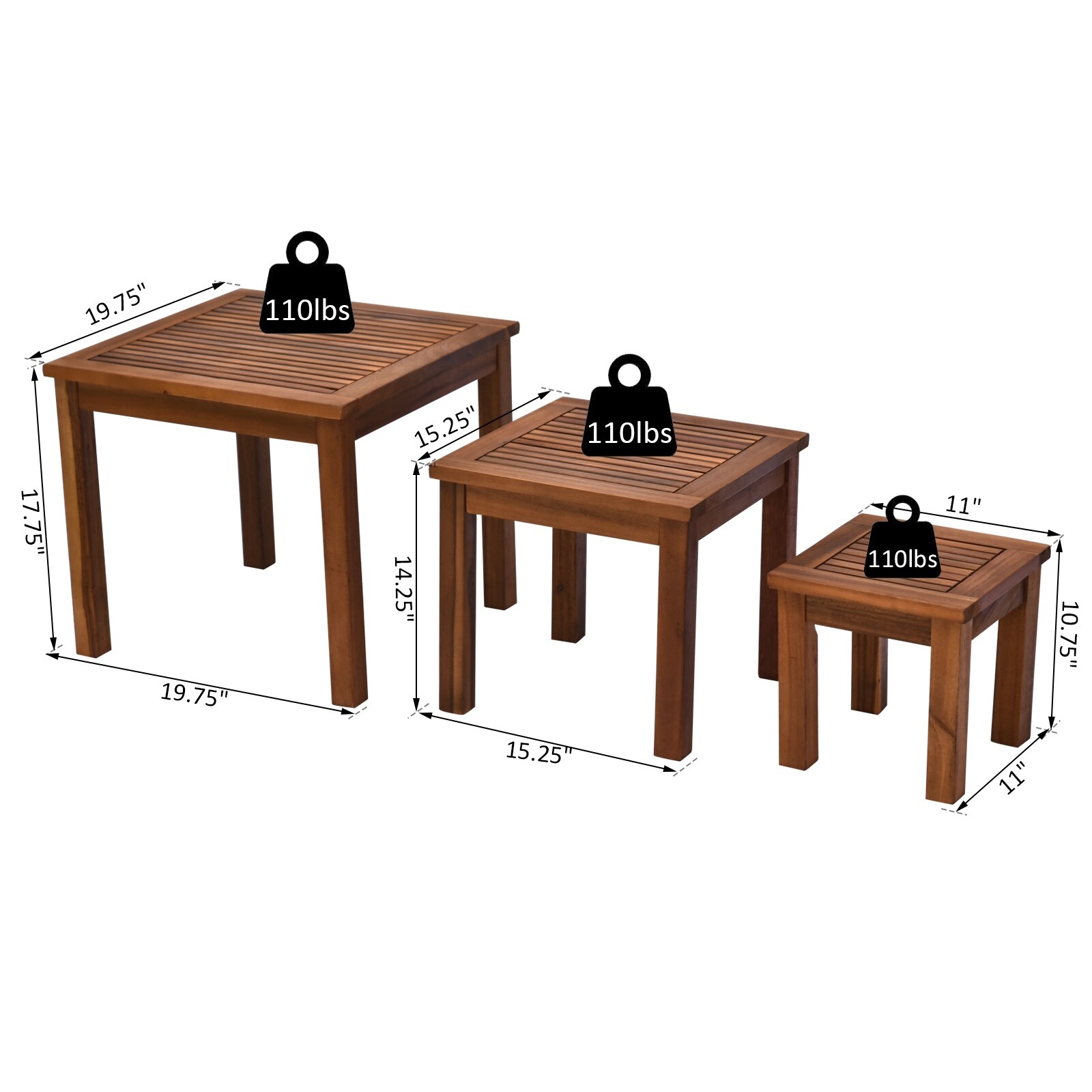 Shop Outsunny 3 Piece Outdoor Side Nesting Table Patio Set With Acacia Wood Build Multi Functional Design Overstock 31149066