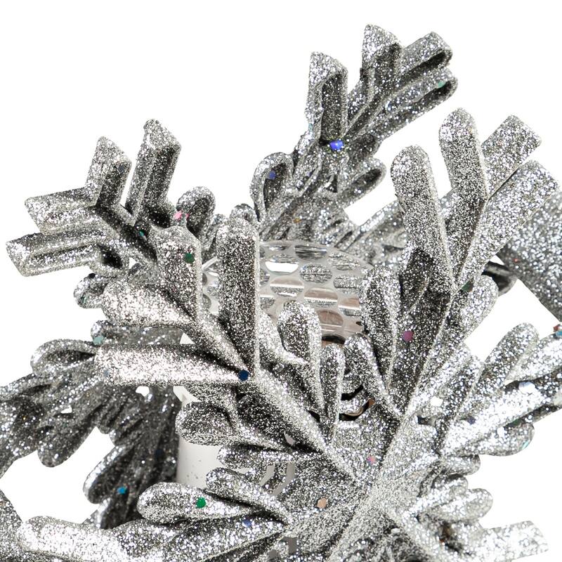 LED Silver Glitter Snowflake Tree Topper with Projected Icons