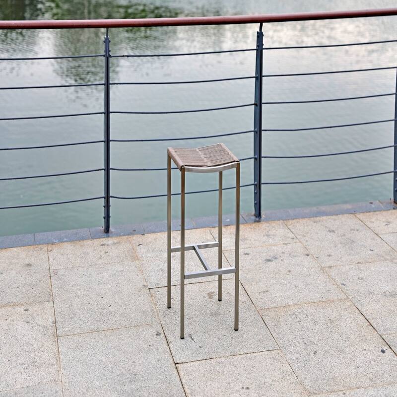 Brown Iron Rectangular Backless Bar Stools Set of 4 with Silver Stainless Steel Frame - 14” x 14” x 28” (D x W x H)