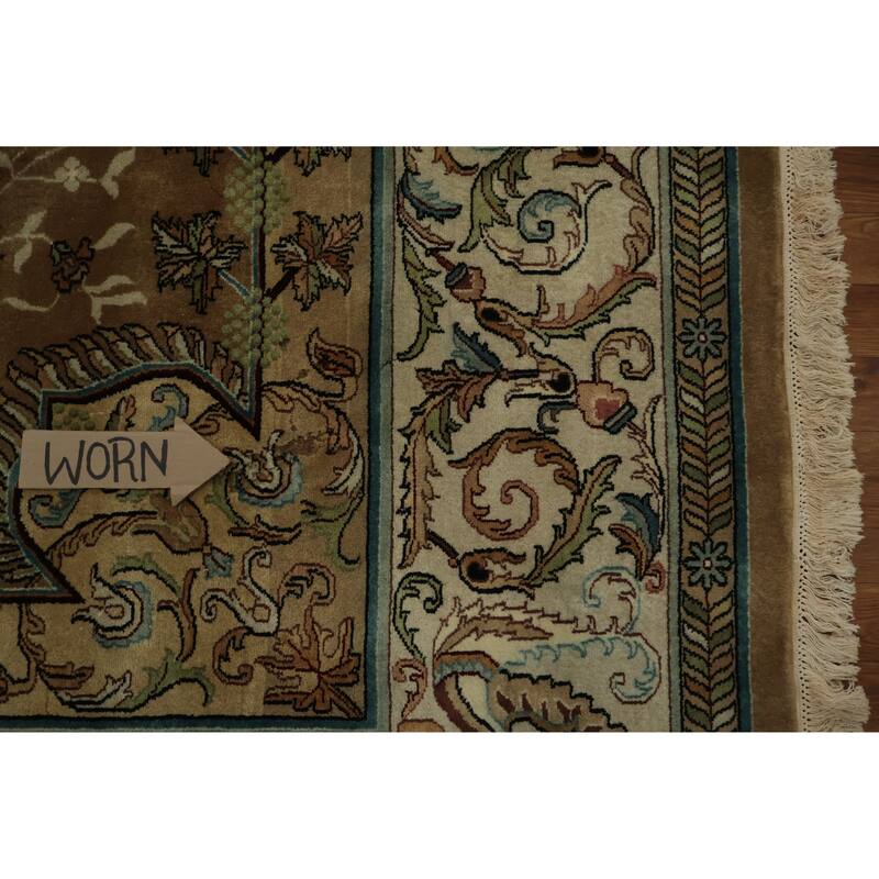 Hand Knotted Oriental 100% Wool Carpet Traditional Floral Brown Aubusson Area Rug - 11' 11'' X 9' 0''