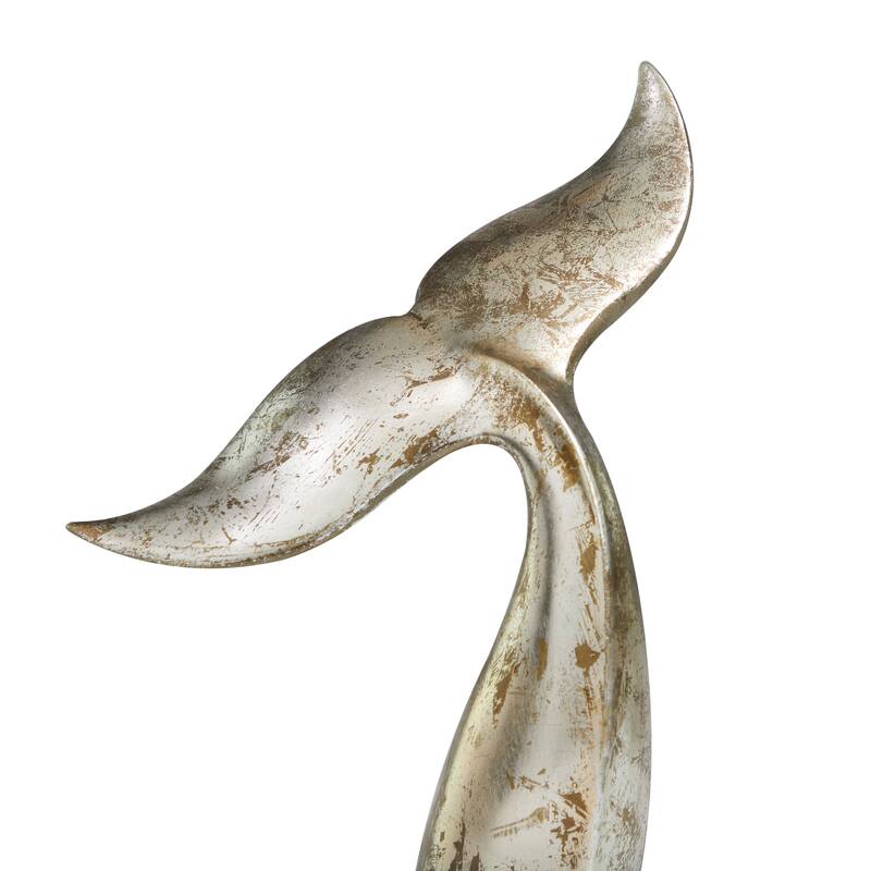 Silver Polystone Whale Decorative Sculpture with Various Sized Tails and Copper Distressing (Set of 3)