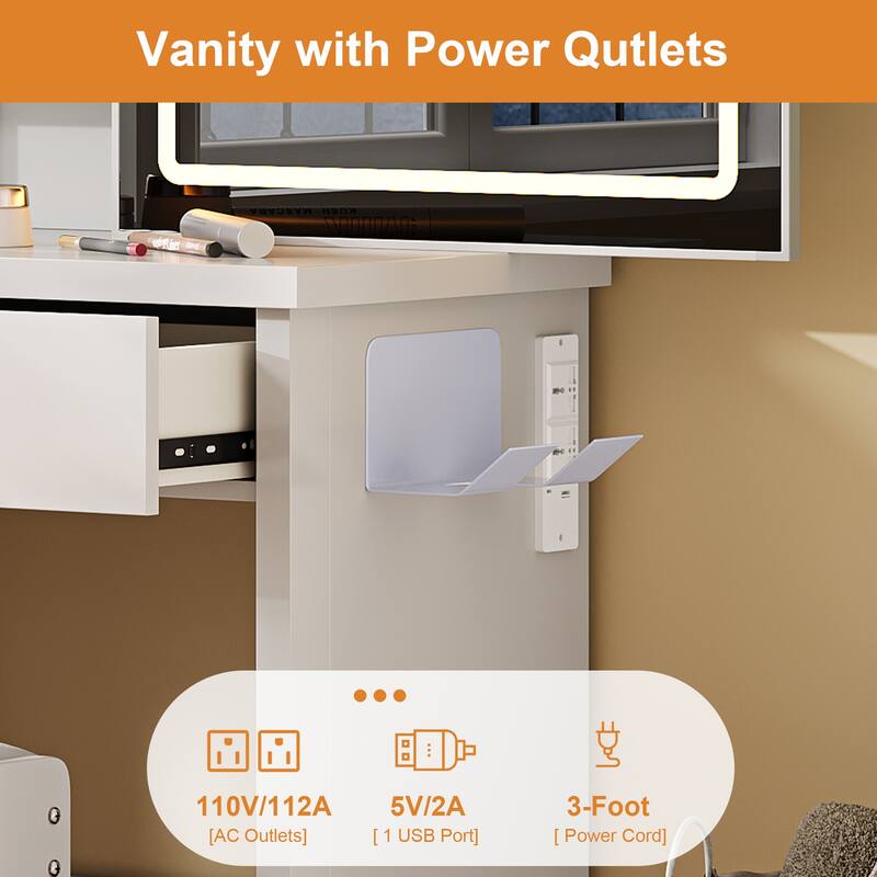 Vanity Desk Set with Sliding Mirror