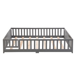 Twin Size Wooden Floor Bed with Door & Fence for Children