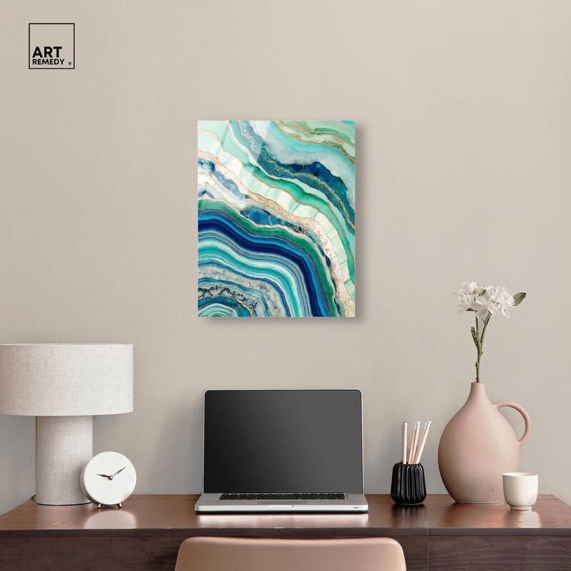 Blue Green Abstract Agate II Acrylic by Art Remedy, Ready to Hang