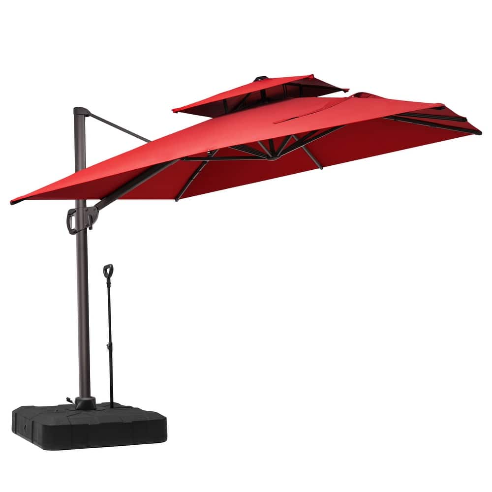 Outdoor 11 ft x 9 ft Aluminum Patio Cantilever Offset Umbrella with Base Stand