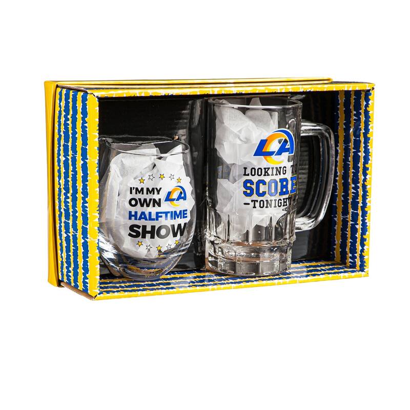 Los Angeles Rams, 17 oz Stemless Wine Glass and 16 oz Beer Mug Gift Set