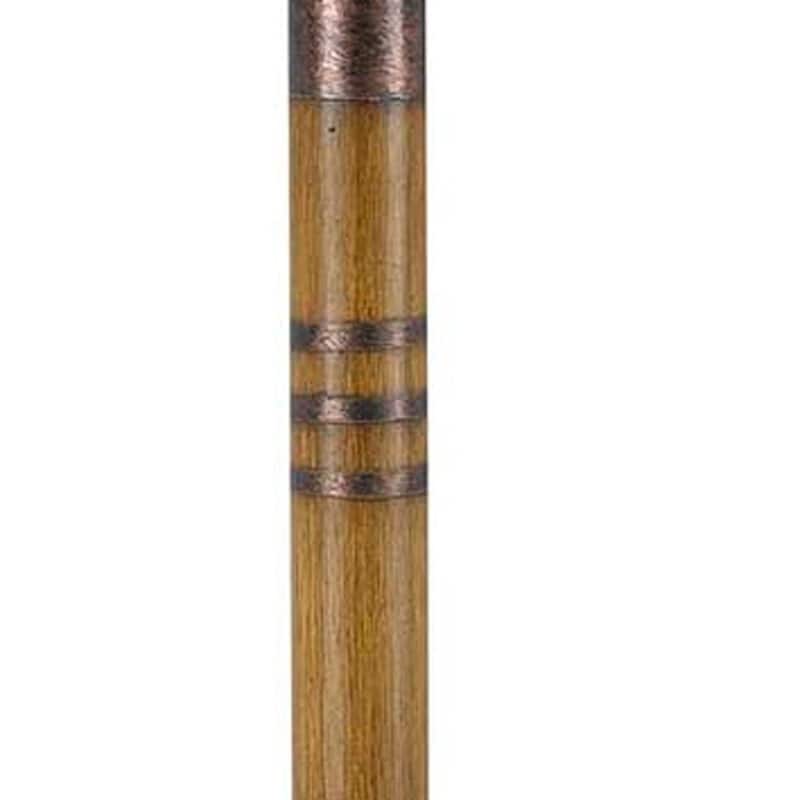 HomeRoots 24" Rustic Bronze and Oak Metal Table Lamp With Brown Empire Shade - 14.00 in. x 24.00 in. x 14.00 in.