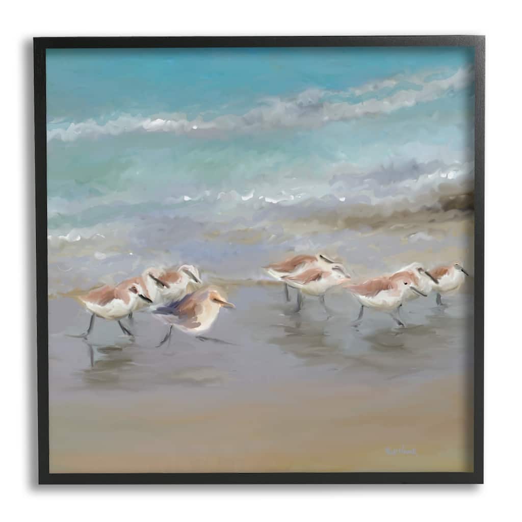 Stupell Coastal Sandpipers Beach Waves Shore Framed Giclee Art by Rick Novak
