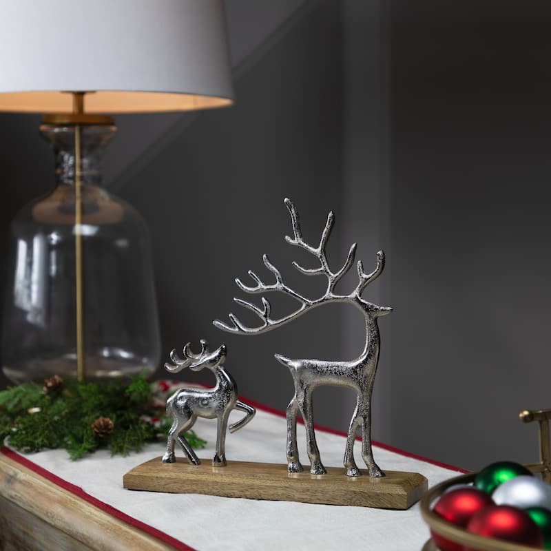 Father Reindeer and Fawn Metal Christmas Figure - 10.25" - Silver