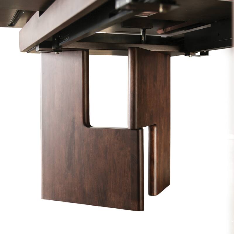 Furniture of America Abigail XIV Mid-Century Modern 7-Piece Walnut Solid Wood Extendable Dining Set with Self-Storing Leaf