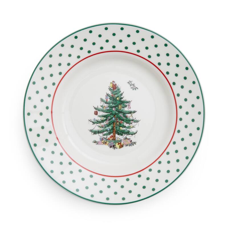 Spode Set of 4 Christmas Tree Polka Dot Tidbit Plates
