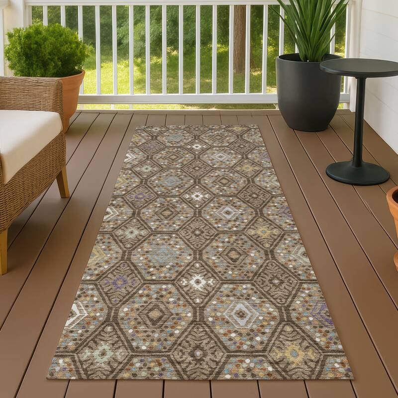 Machine Washable Indoor/ Outdoor Modern Hexi Chantille Rug - Brown - 2'3" x 7'6"