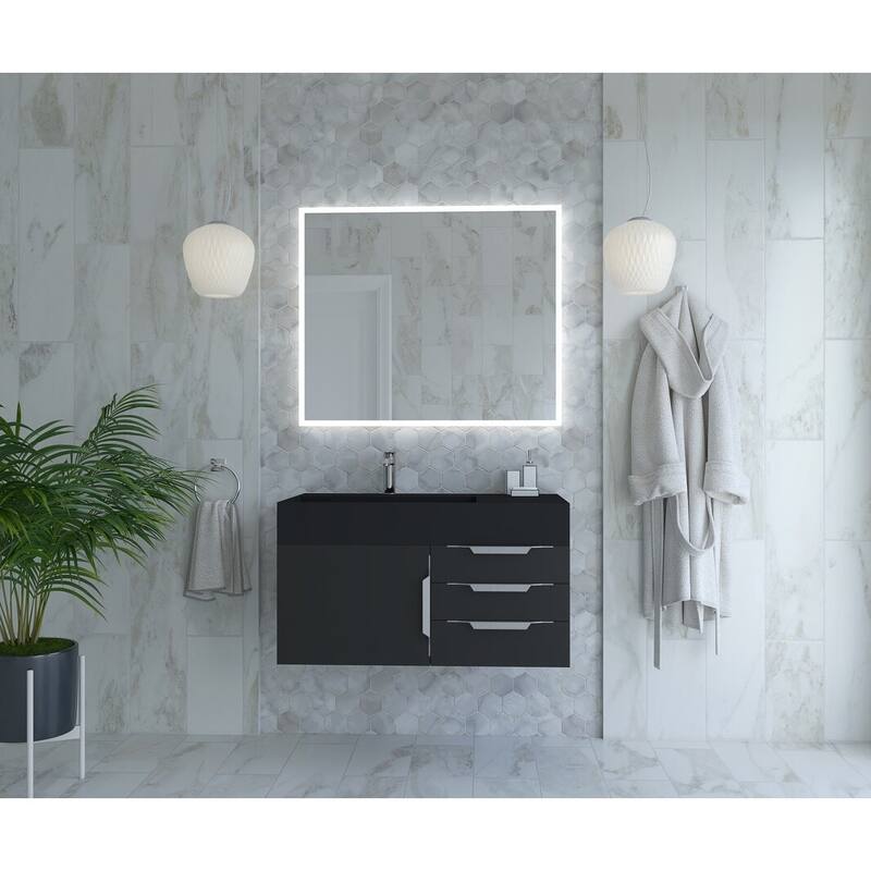 Amazon 36" Wall Mounted Bathroom Vanity Set w/ Black Top