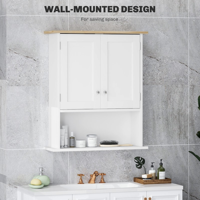 28"H Bathroom Wall Cabinet, Modern Wall Mounted Medicine Cabinet with 2 Doors, Adjustable Shelf, Over the Toilet Storage