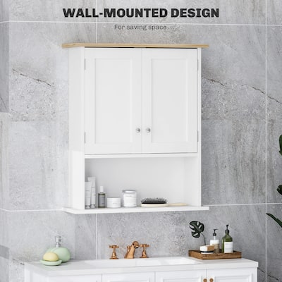 Modern Wall Mounted Medicine Cabinet Bathroom Storage Cabinets Display Side Cabinet with Cupboard and Adjustable Shelf