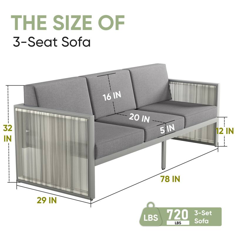 Gymojoy 3-Seat Outdoor Sofa, Weatherproof PE Rattan & Thick Cushions for Patio, Garden