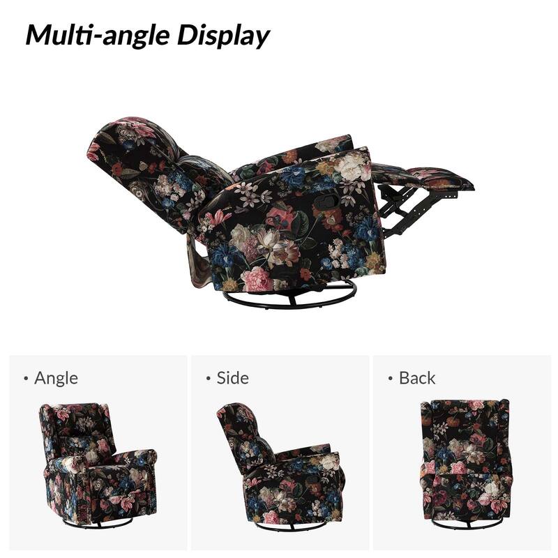 Leopold Transitional Floral Print Manual Swivel Rocking Recliner with Nailhead Trims Set of 2 by HULALA HOME