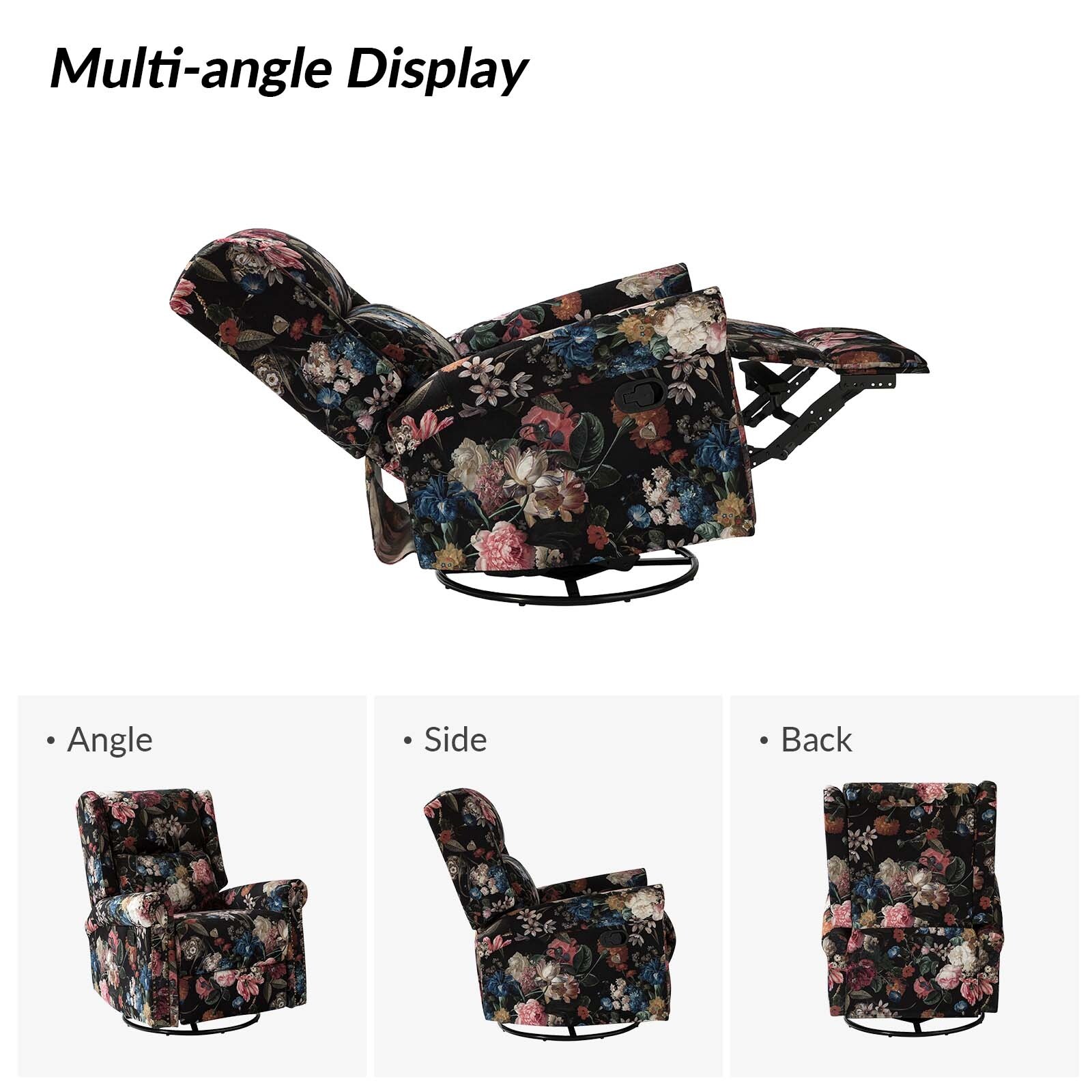 Leopold Transitional Floral Print Manual Swivel Rocking Recliner with Nailhead Trims by HULALA HOME