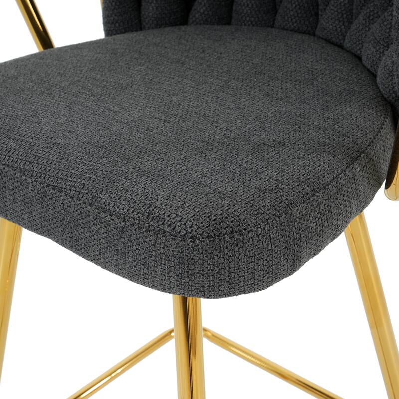 Bar Stools Set of 2, Kitchen Island Bar Chair with Back, Upholstered Low Bar Stools with Footrest and Metal legs