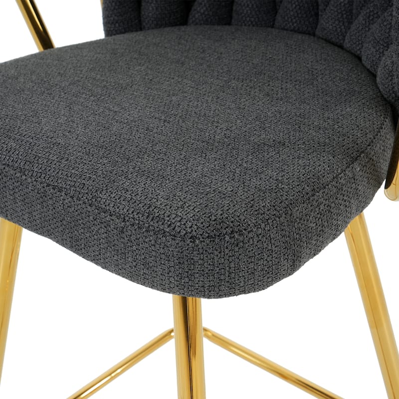Modern Design High Stool Gold Plated Legs Kitchen Dining Dark Grey Linen Bar Chair,Suitable for Cafe Bar Restaurant(Set of 2)