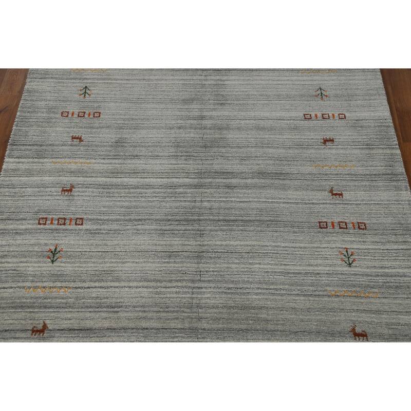 Hand Knotted Oriental 100% Wool Carpet Tribal Animal Pictorial Greys & Charcoal Gabbeh Area Rug - 8' 0'' X 5' 0''