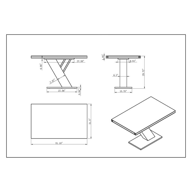 Somette Lillian Gloss Grey / Matte Black Dining Table