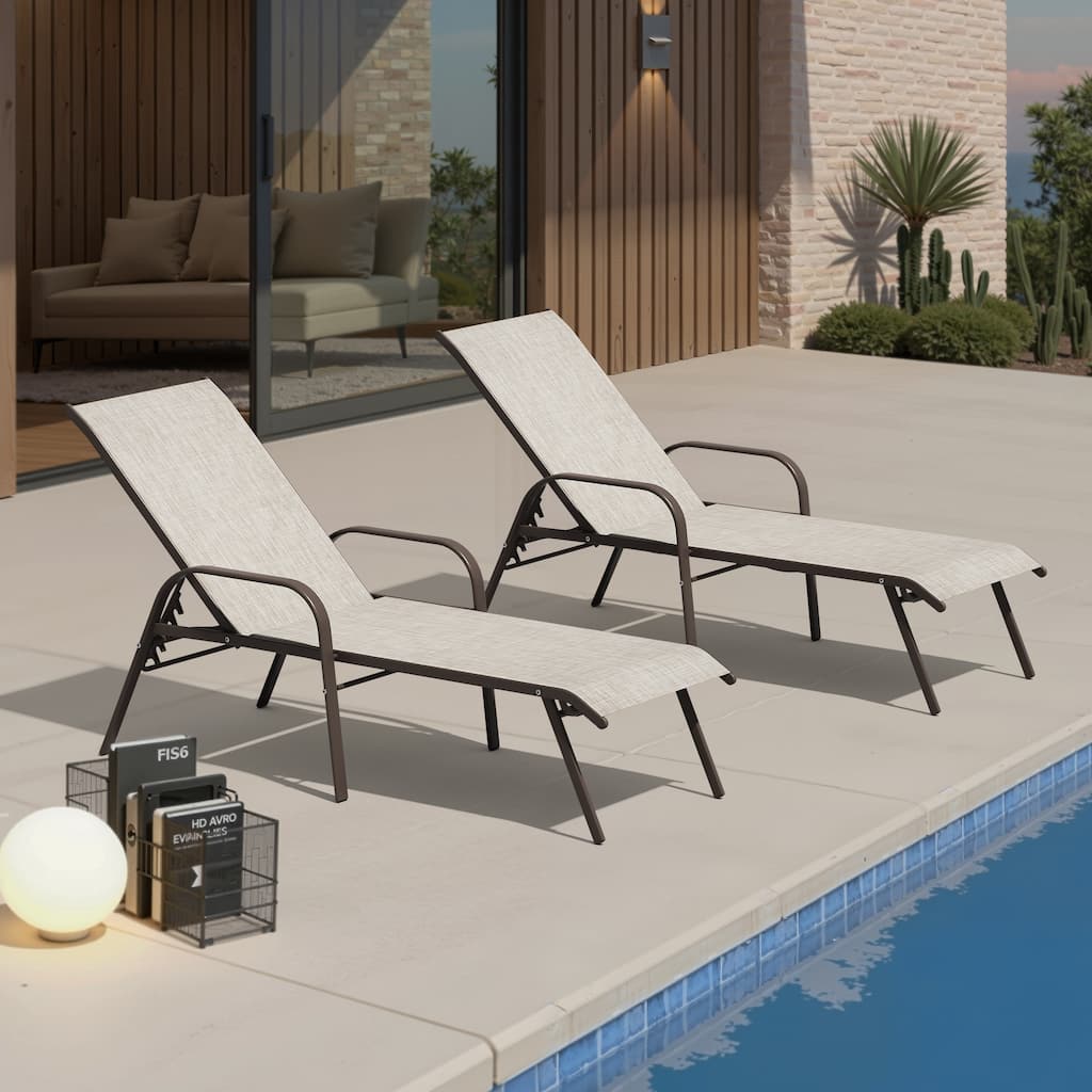 Outdoor Patio Lounger Adjustable Chaise Lounge Chairs with Arms (Set of 2/4)