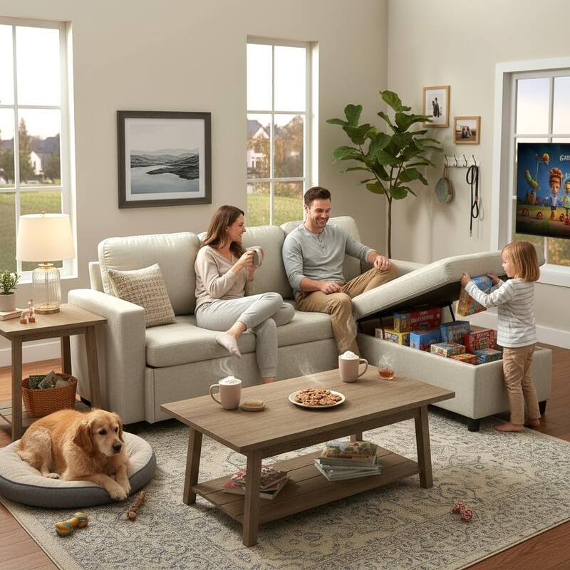 Couch Sofas with Pull Out Bed, Convertible Sleeper Sofa Bed with Storage for Small Spaces