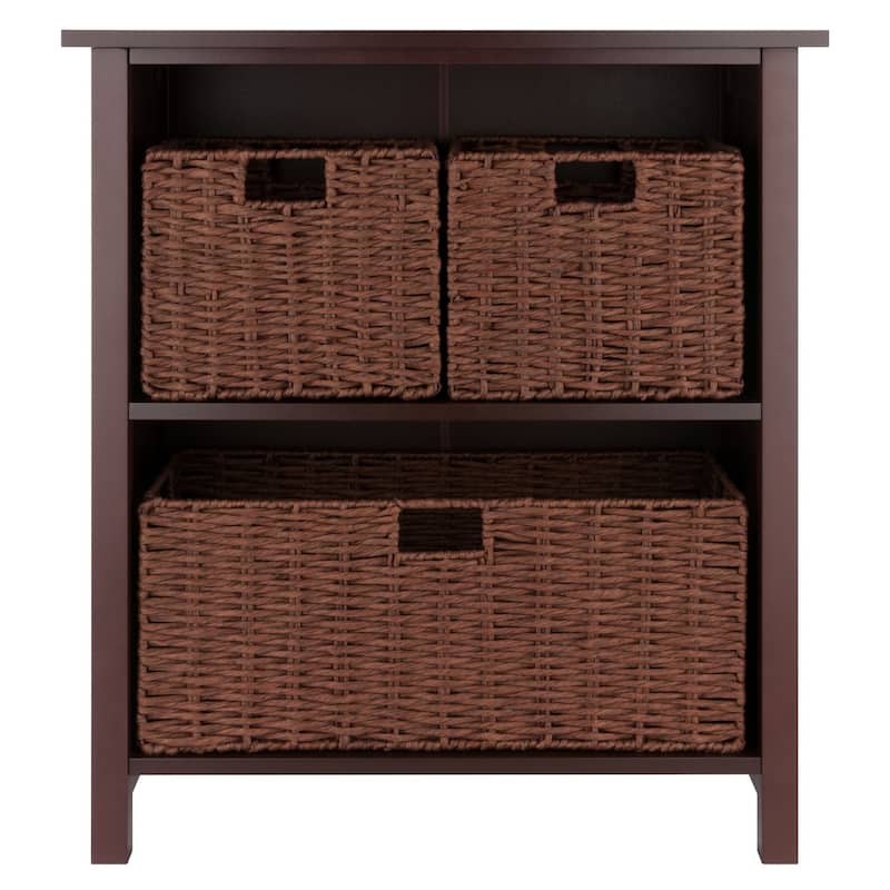 4 Pc Storage Shelf with 3 Foldable Woven Baskets - 30" - Walnut Brown