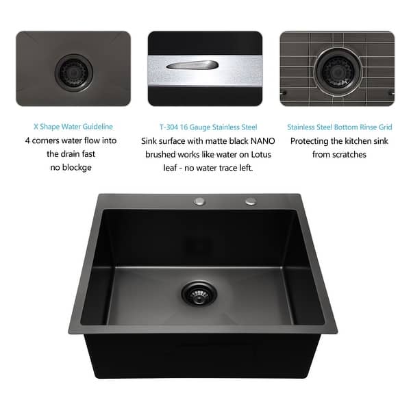 28x22 inch Kitchen Sink Topmount Gunmetal Matte Black 16 ...