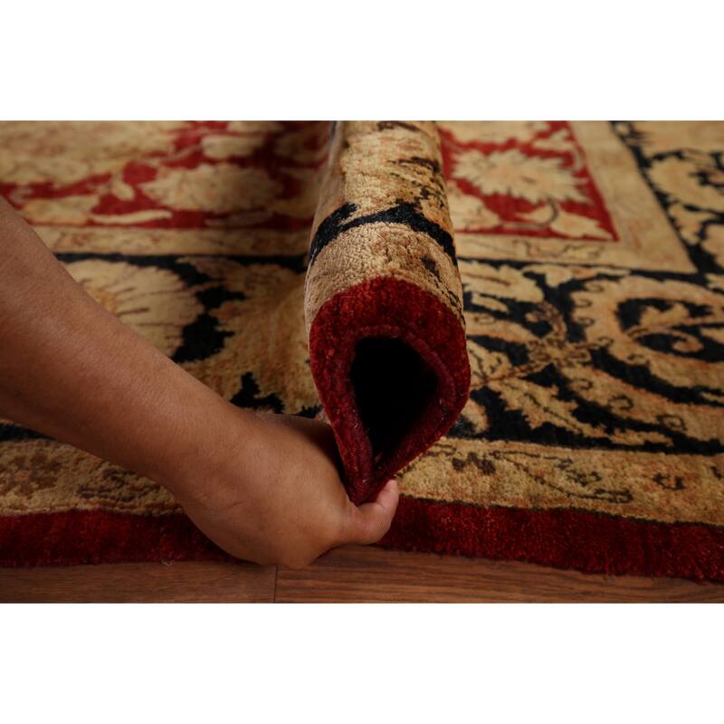Red Floral Agra Indian Area Rug Handmade Wool Carpet - 9'0" x 12'5"