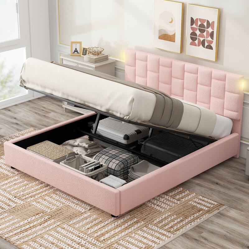 Queen Size Upholstered Platform bed with Heightadjustable Headboard
