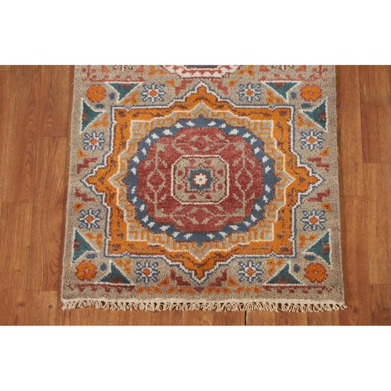 Geometric Kazak Runner Rug Handmade Wool Carpet - 2'6" x 8'2"