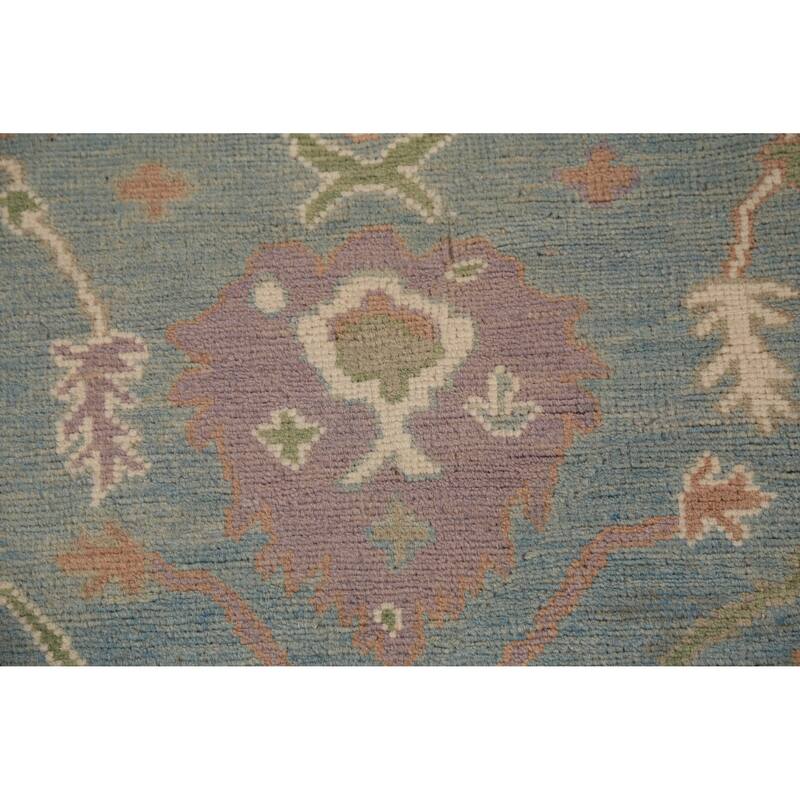 Hand Knotted Oriental 100% Wool Carpet Transitional All-Over Navy Blue & Blues Oushak Runner Rug - 9' 9'' X 3' 3''