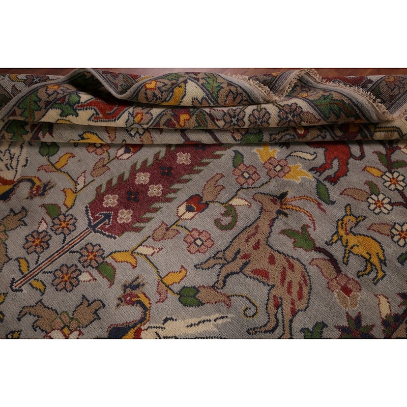 Hunting Animals Design Ziegler Indian Area Rug Handmade Wool Carpet - 8'11"x 12'0"