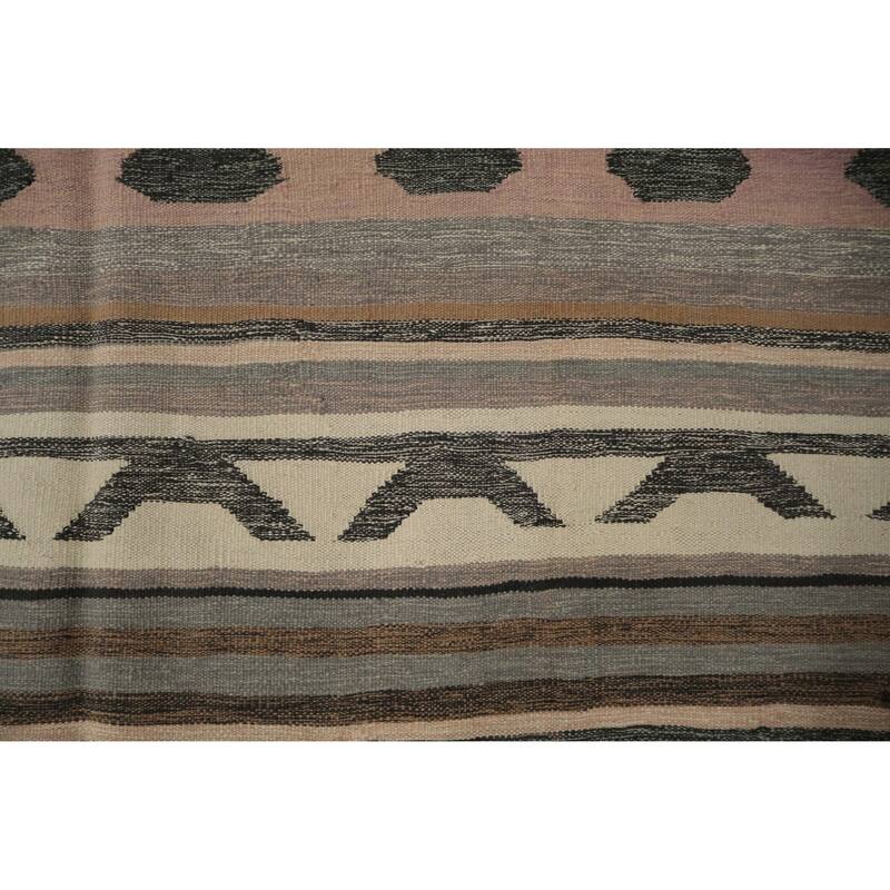 Hand Woven Oriental 100% Wool Carpet Southwestern Tribal Greys & Charcoal Kilim Area Rug - 9' 11'' X 8' 3''