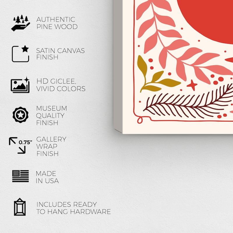 Wynwood Studio Canvas Holiday and Seasonal Red Moon Ornament Red Modern & Contemporary Wall Art Canvas Print