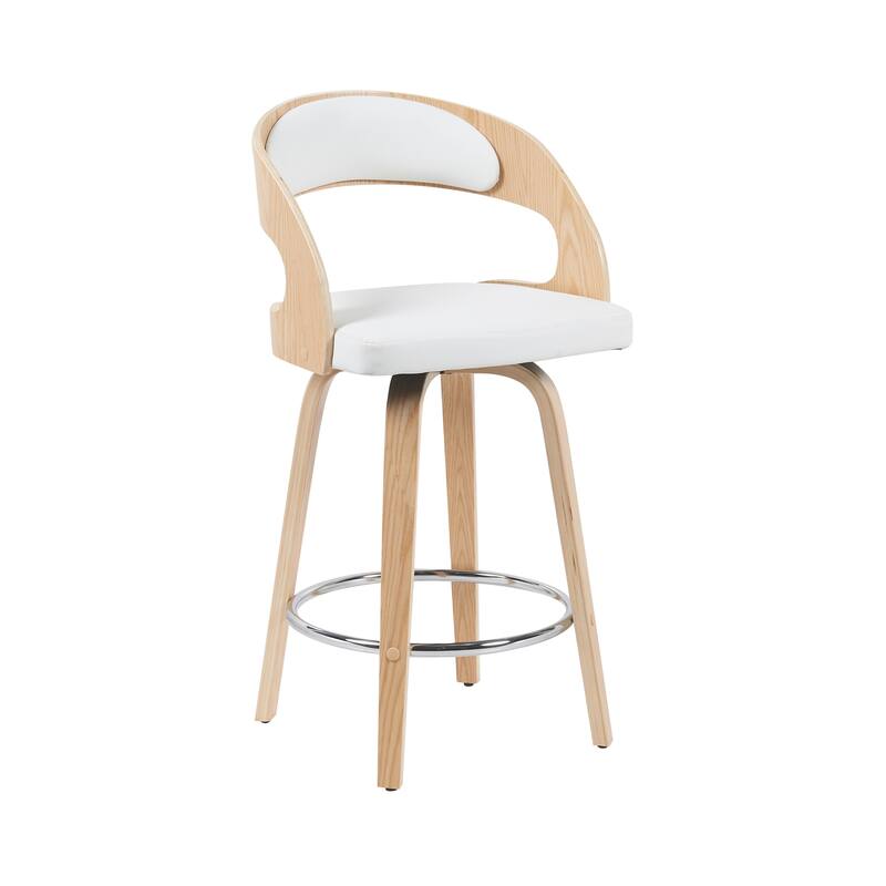Shelly Mid-Century Swivel Bar Stool, Upholstered Counter Height Chair with Bentwood Legs