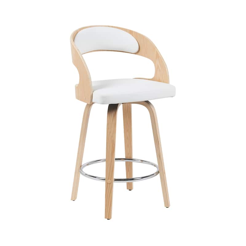 Shelly Mid-Century Swivel Bar Stool, Upholstered Counter Height Chair with Bentwood Legs