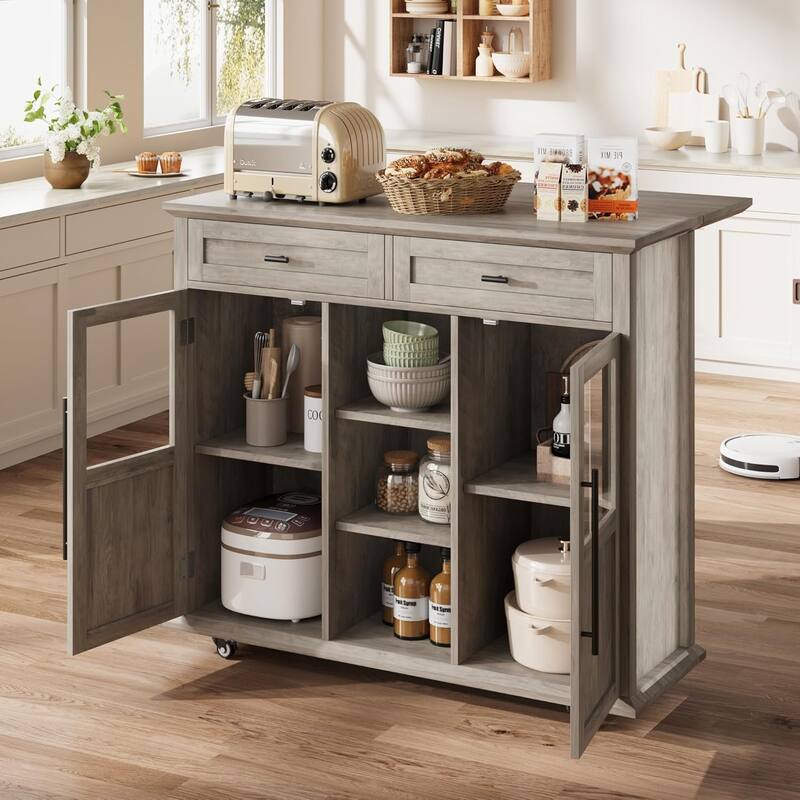 Kitchen Island with Storage,41 Inch Drop Leaf Table with 3 Storage Options