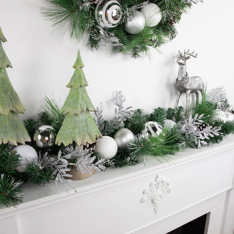 6' Green Pine Needle Garl Pinecones Striped Christmas Ornaments, Unlit