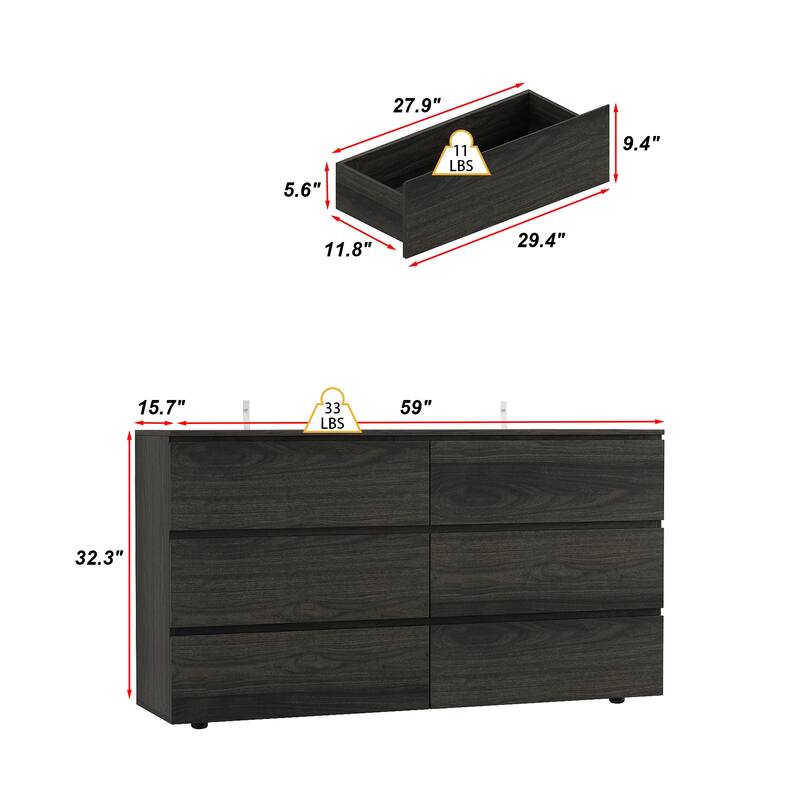 Timechee 6 Drawer 59'' W Chest&Dresser White/Dark Brown