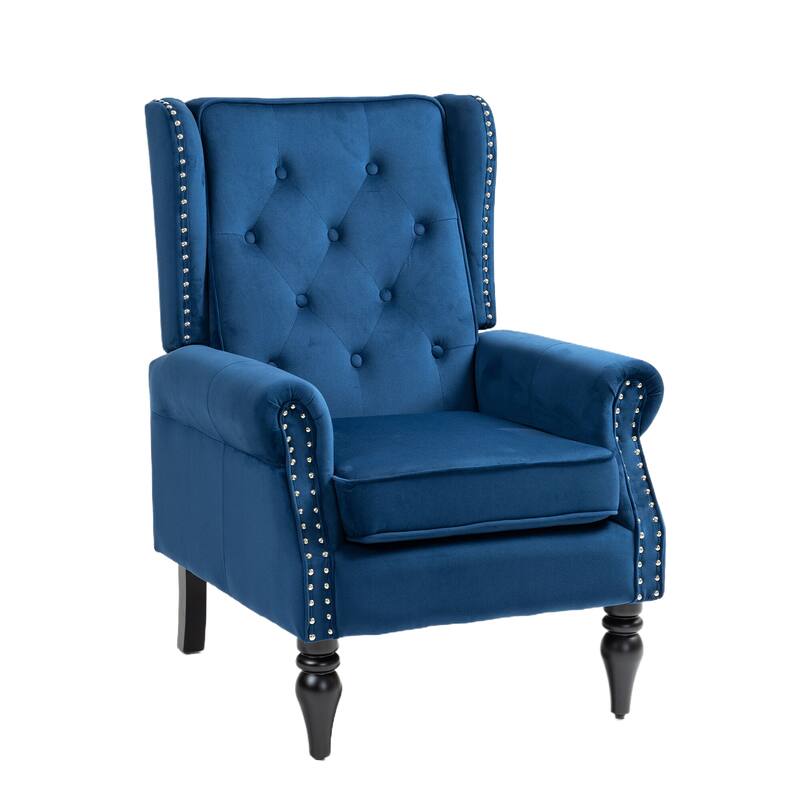 Tufted High Back Chair Living Room Wood Frame Armchair