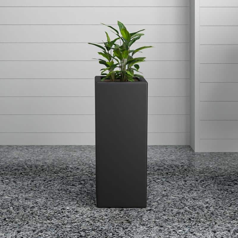 Terra Modern Tall Square in Fiberstone and MGO Clay Planter With Drainage Holes Durable Indoor Outdoor Decorative Plant Pot