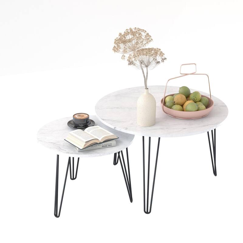 Wood End Table Coffee Table Dining Table Set of 2 with Iron Legs Sofa Table Display Table Office Table for Bedroom