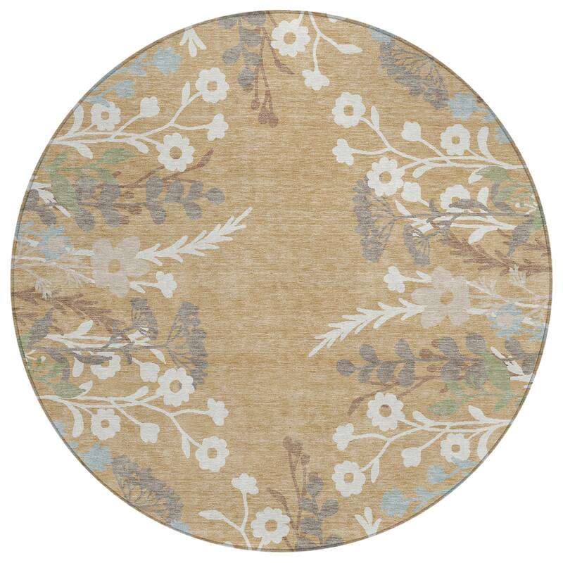 Machine Washable Indoor/ Outdoor Floral Border Chantille Rug