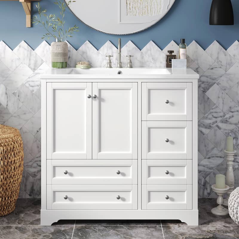 36-inch Bathroom Vanity with Sink, Solid Wood Freestanding Bathroom Vanities
