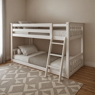 Now Furniture Solid Wood Twin Over Twin Low Bunk Bed with Straight Ladder