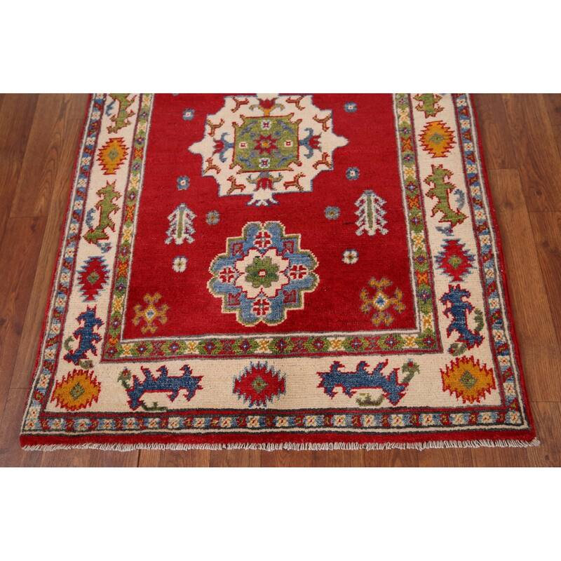 Red Kazak Accent Rug Handmade Oriental Wool Carpet - 2'10" x 4'0"